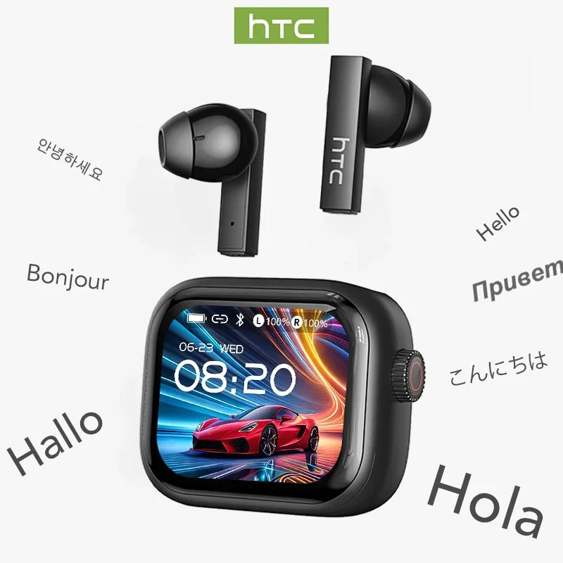 Tethered Oasis HTC NE40 Wireless Earbuds – HD Touch Screen Case, AI Translator, 48Hr Battery