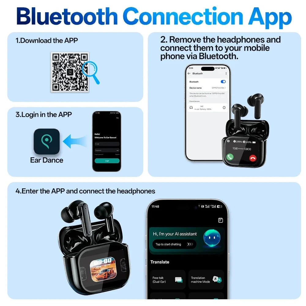 Tethered Oasis AI Translator Earbuds – Instant 165-Language Translation, ANC Noise Cancelling, HiFi Sound & Smart Touch Screen
