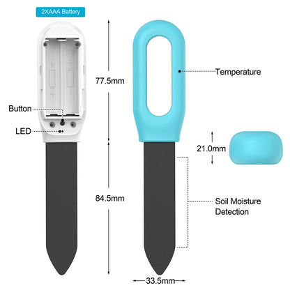Measurement chart of a soil testing tool with labeled parts and dimensions.