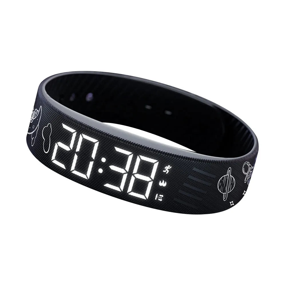 LED Digital Alarm Clock Watch Snooze-proof Alarm Bracelet with Running Pedometer Waterproof Vibrating Alarm