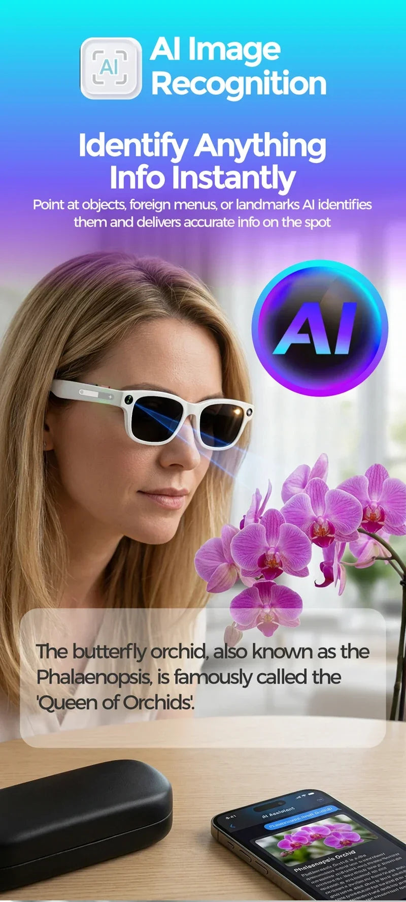 AI Smart Glasses 4K – Camera, Bluetooth, AI Translation.