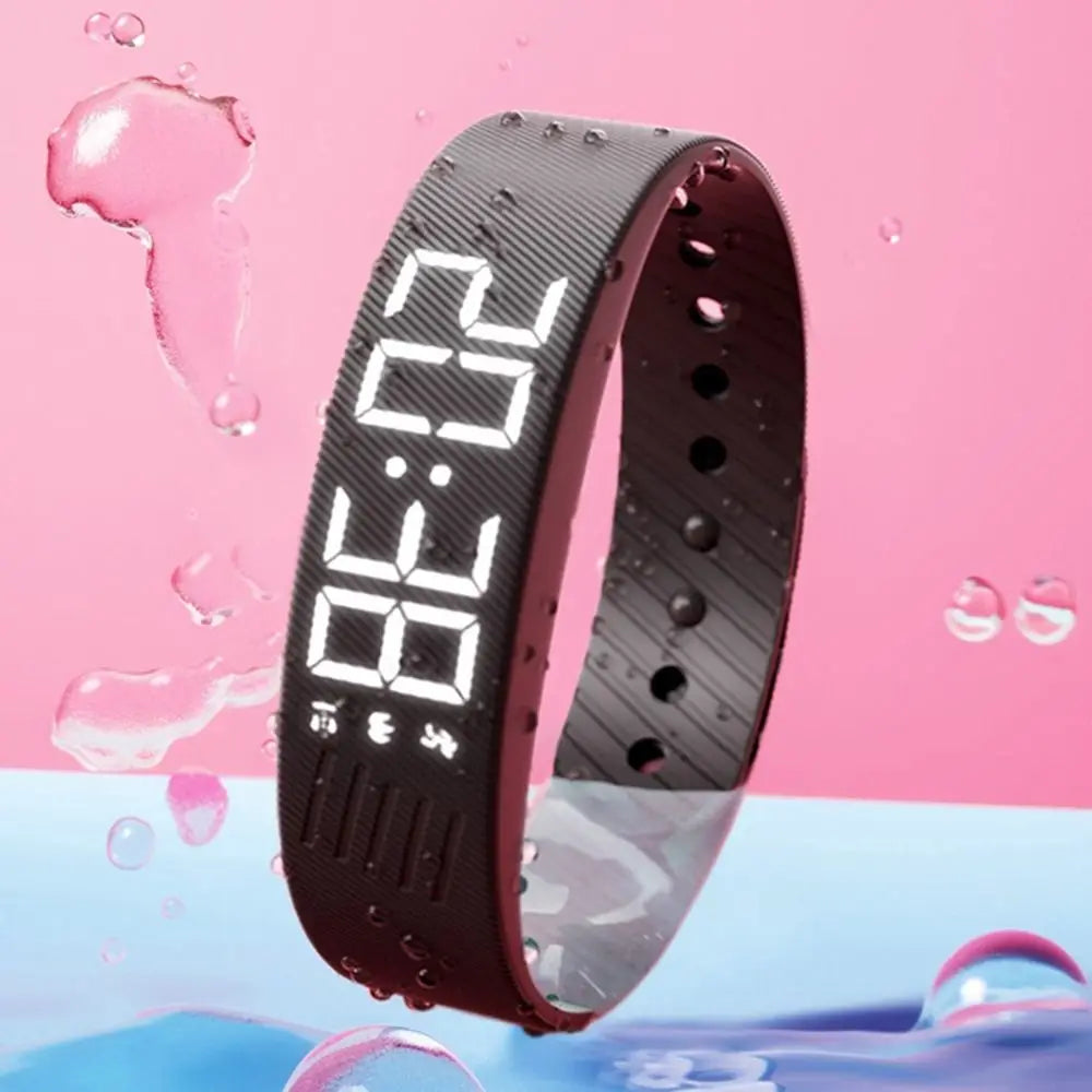 LED Digital Alarm Clock Watch Snooze-proof Alarm Bracelet with Running Pedometer Waterproof Vibrating Alarm