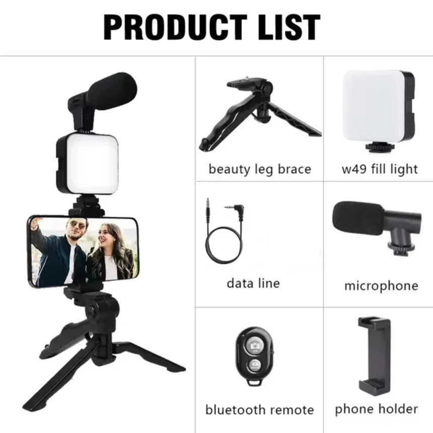 Smartphone Vlogging Kit – Tripod, LED Fill Light & Microphone Starter Set
