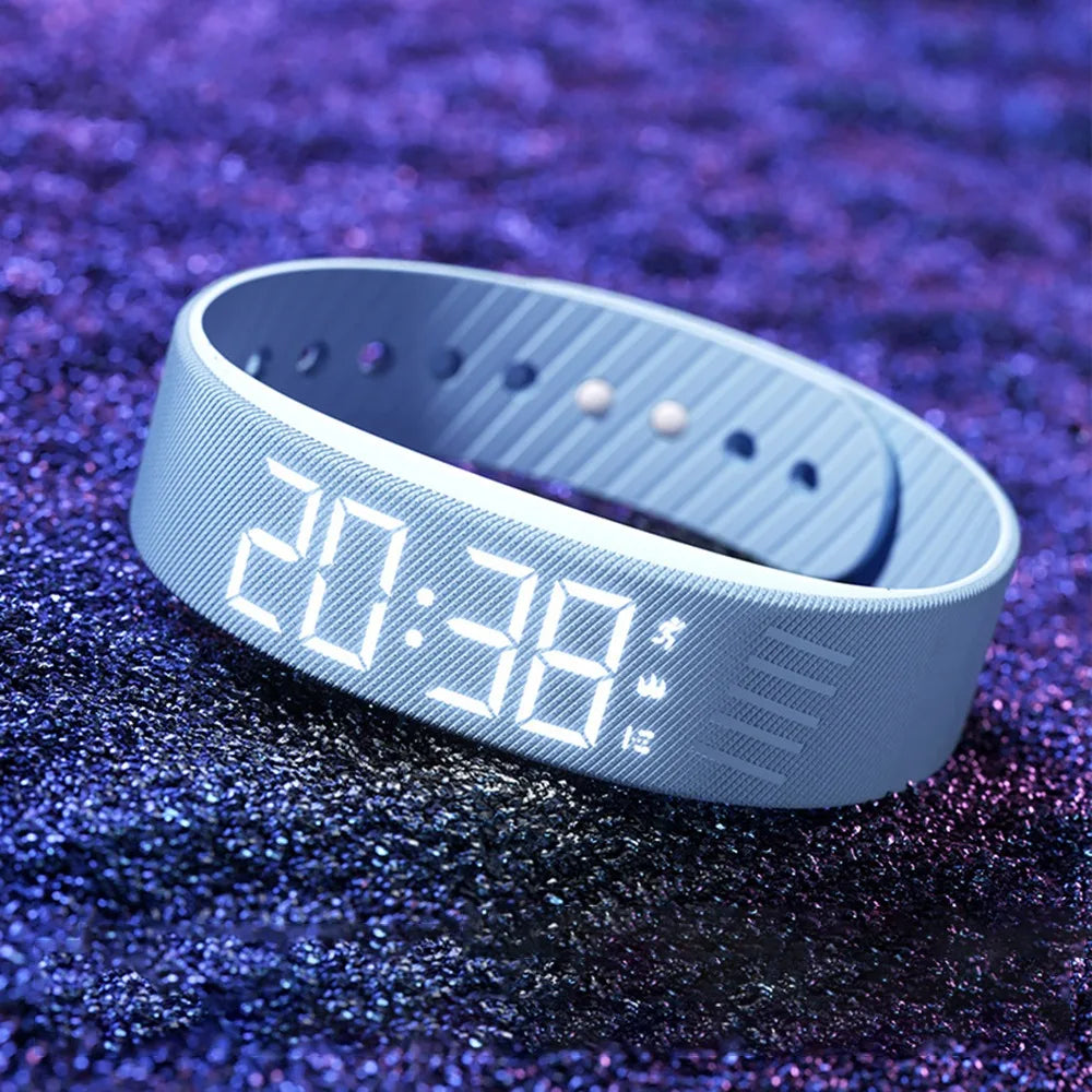 LED Digital Alarm Clock Watch Snooze-proof Alarm Bracelet with Running Pedometer Waterproof Vibrating Alarm