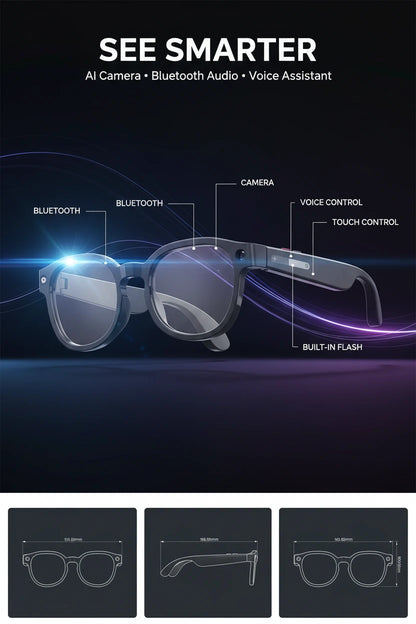 AI Smart Glasses 4K – Camera, Bluetooth, AI Translation.