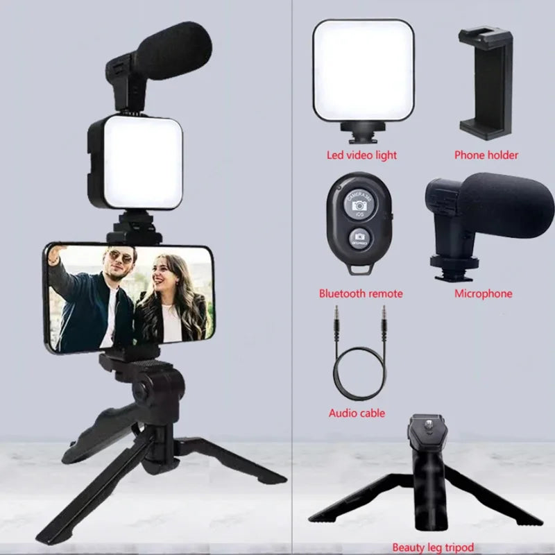 Smartphone Vlogging Kit – Tripod, LED Fill Light & Microphone Starter Set