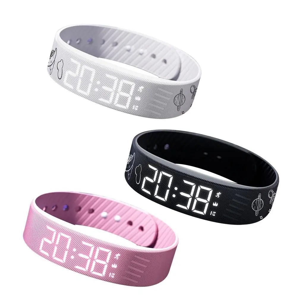 LED Digital Alarm Clock Watch Snooze-proof Alarm Bracelet with Running Pedometer Waterproof Vibrating Alarm