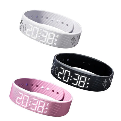 LED Digital Alarm Clock Watch Snooze-proof Alarm Bracelet with Running Pedometer Waterproof Vibrating Alarm