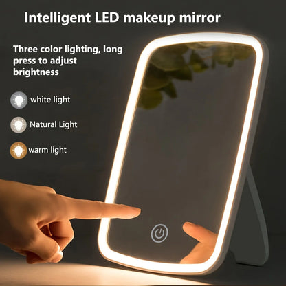 Tethered Oasis LED Makeup Mirror with Touch Sensor | 3 Color Lighting & Adjustable Brightness