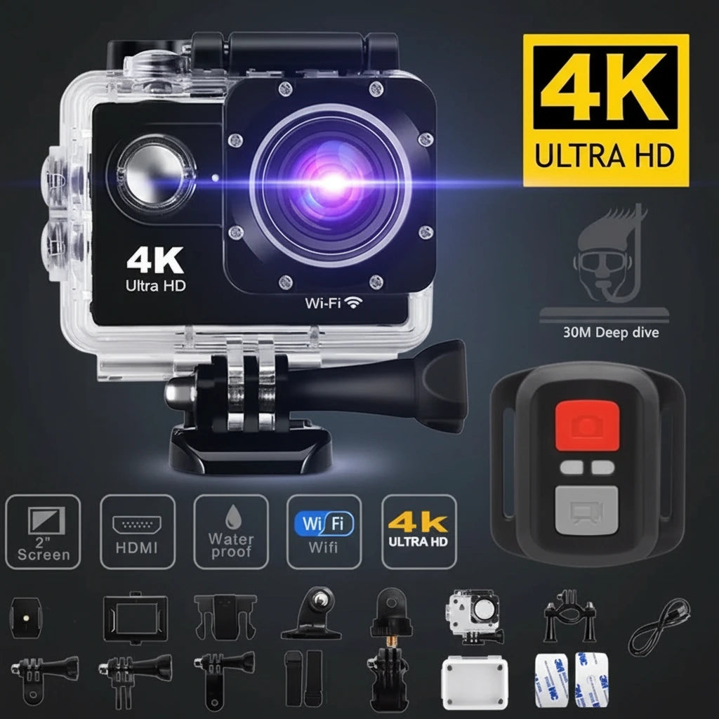 4K Action Camera – Waterproof, WiFi, 170° Wide Angle