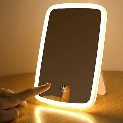 Tethered Oasis LED Makeup Mirror with Touch Sensor | 3 Color Lighting & Adjustable Brightness
