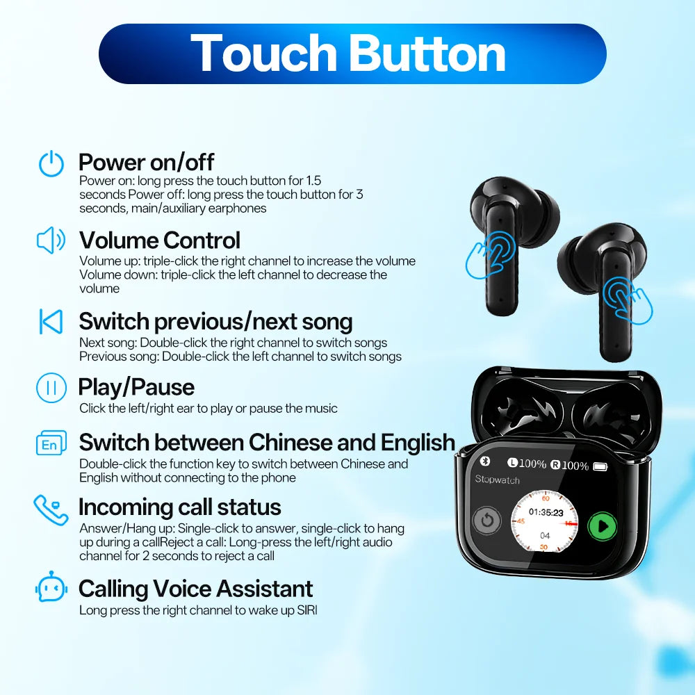 Tethered Oasis AI Translator Earbuds – Instant 165-Language Translation, ANC Noise Cancelling, HiFi Sound & Smart Touch Screen