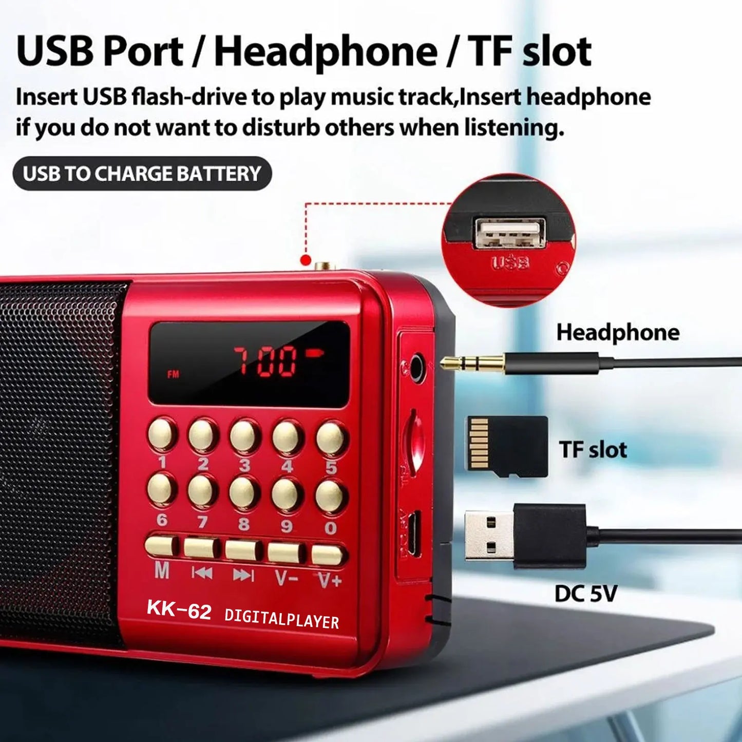 Portable Mini FM Radio – Rechargeable Handheld Radio with MP3 & Bluetooth