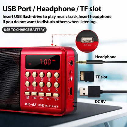 Portable Mini FM Radio – Rechargeable Handheld Radio with MP3 & Bluetooth