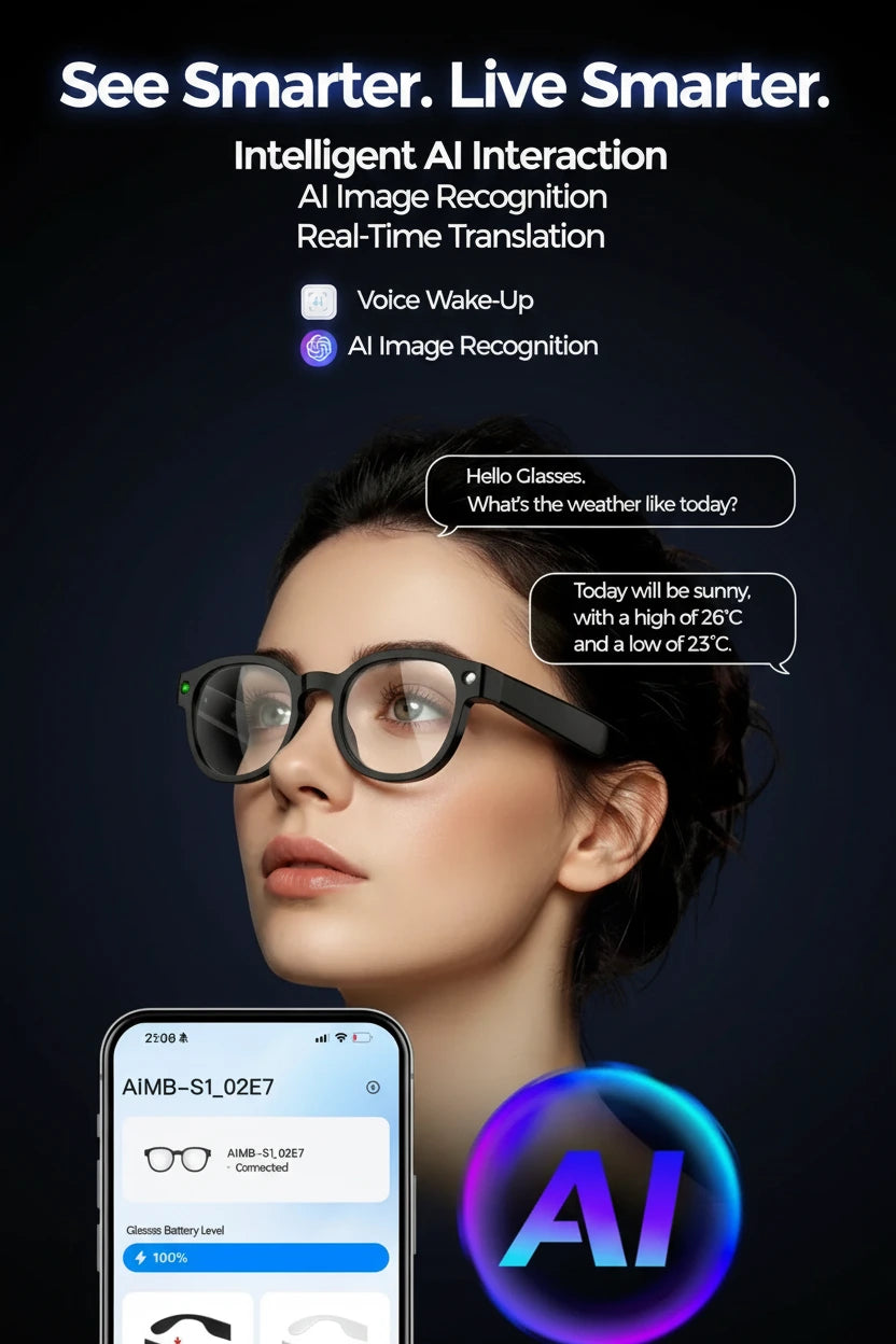 AI Smart Glasses 4K – Camera, Bluetooth, AI Translation.