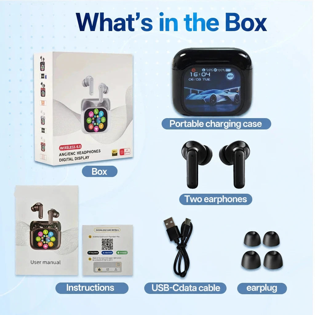 Tethered Oasis AI Translator Earbuds – Instant 165-Language Translation, ANC Noise Cancelling, HiFi Sound & Smart Touch Screen