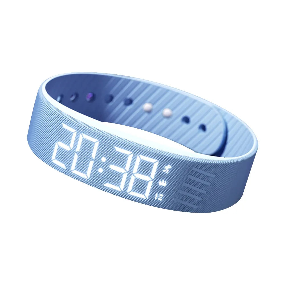 LED Digital Alarm Clock Watch Snooze-proof Alarm Bracelet with Running Pedometer Waterproof Vibrating Alarm