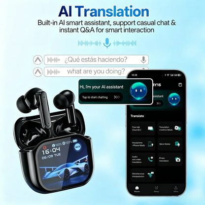 Tethered Oasis AI Translator Earbuds – Instant 165-Language Translation, ANC Noise Cancelling, HiFi Sound & Smart Touch Screen