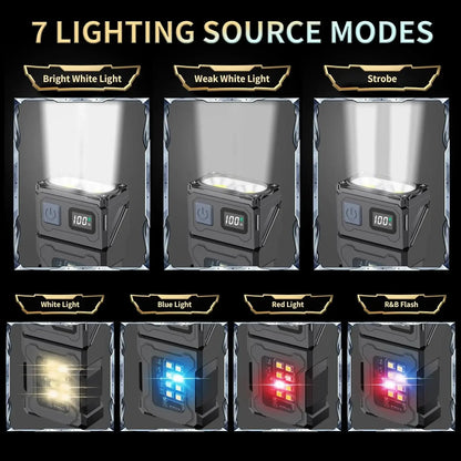 Mini Rechargeable LED Flashlight – 8 Modes, Magnetic Base & USB-C Charging
