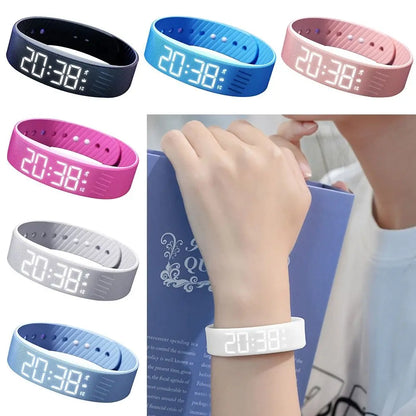LED Digital Alarm Clock Watch Snooze-proof Alarm Bracelet with Running Pedometer Waterproof Vibrating Alarm