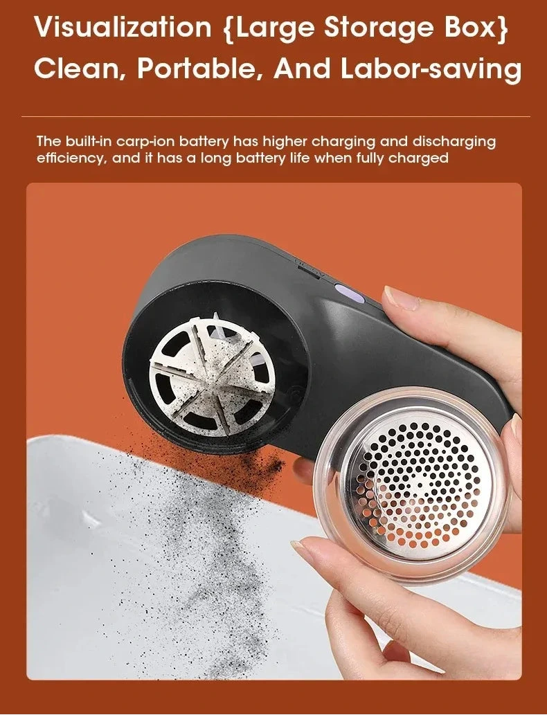 Handheld grooming tool with storage box on an orange background