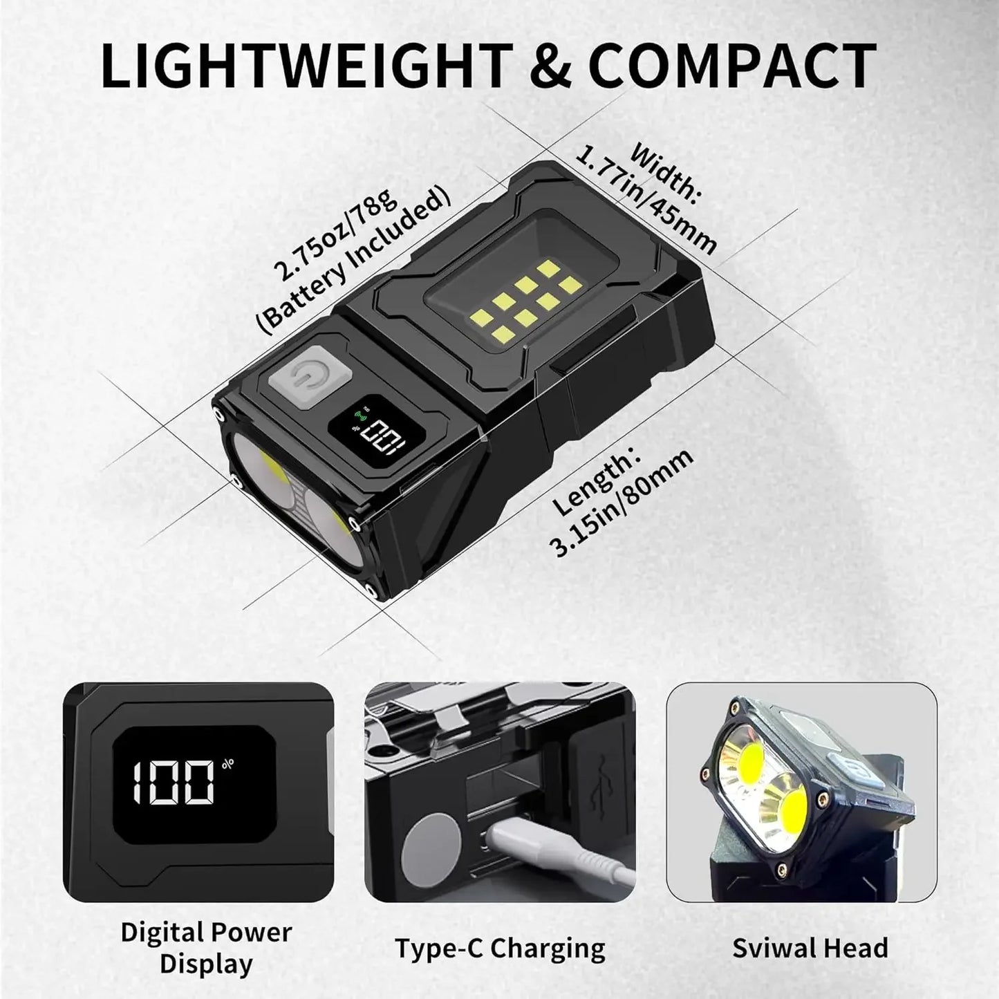 Mini Rechargeable LED Flashlight – 8 Modes, Magnetic Base & USB-C Charging