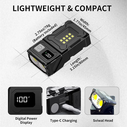 Mini Rechargeable LED Flashlight – 8 Modes, Magnetic Base & USB-C Charging