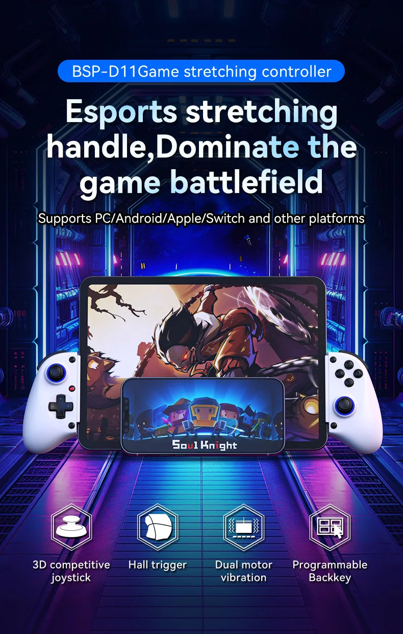Tethered Oasis Telescopic Wireless Gamepad Controller – Bluetooth 5.2, Hall Effect Joystick, Switch/Android/iOS/PS3/PS4/Xbox