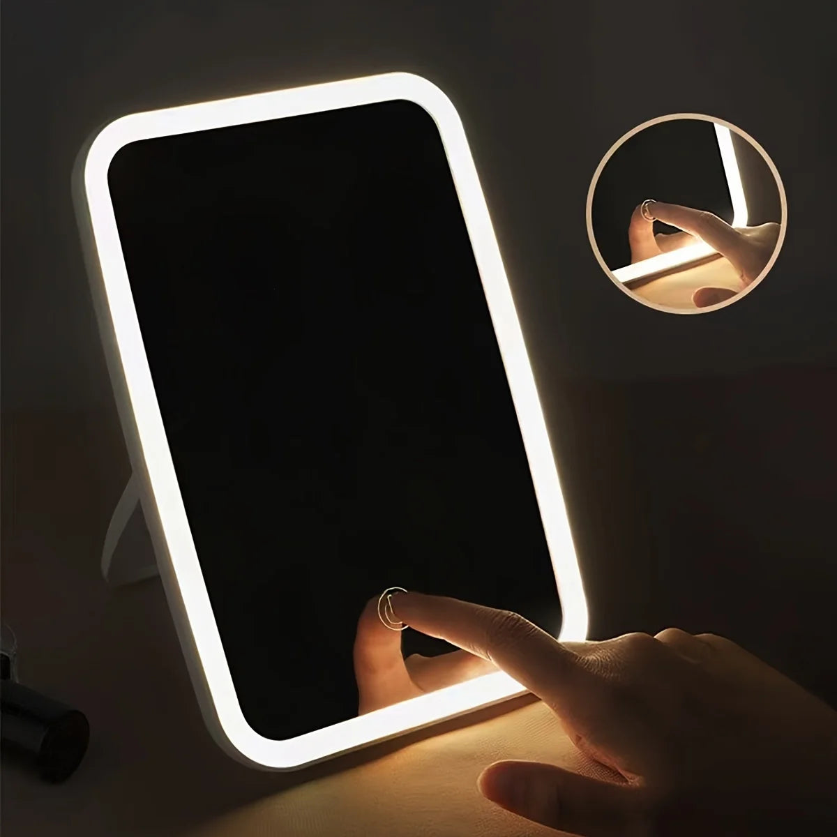 Tethered Oasis LED Makeup Mirror with Touch Sensor | 3 Color Lighting & Adjustable Brightness