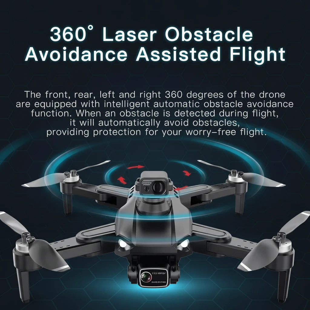 Drone with 360-degree laser obstacle avoidance on a white background