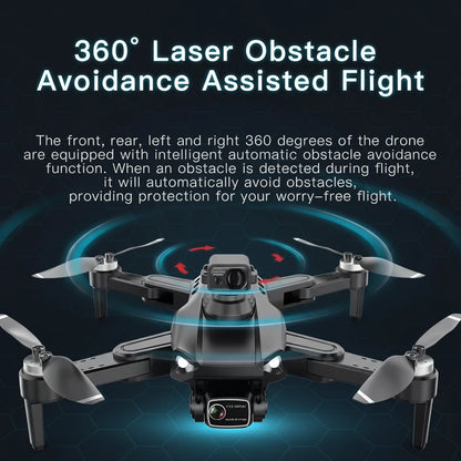 Drone with 360-degree laser obstacle avoidance on a white background